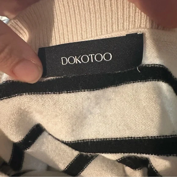 Striped Black and Cream Women's Sweater - Picture 3 of 6